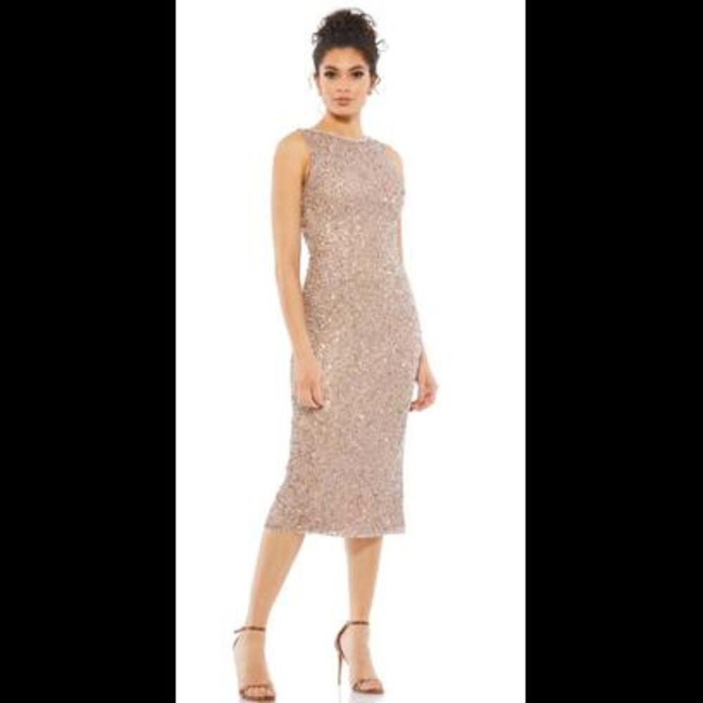 (3) Mac Duggal SLEEVELESS SEQUINED MIDI SHEATH DRESS, Sz 10